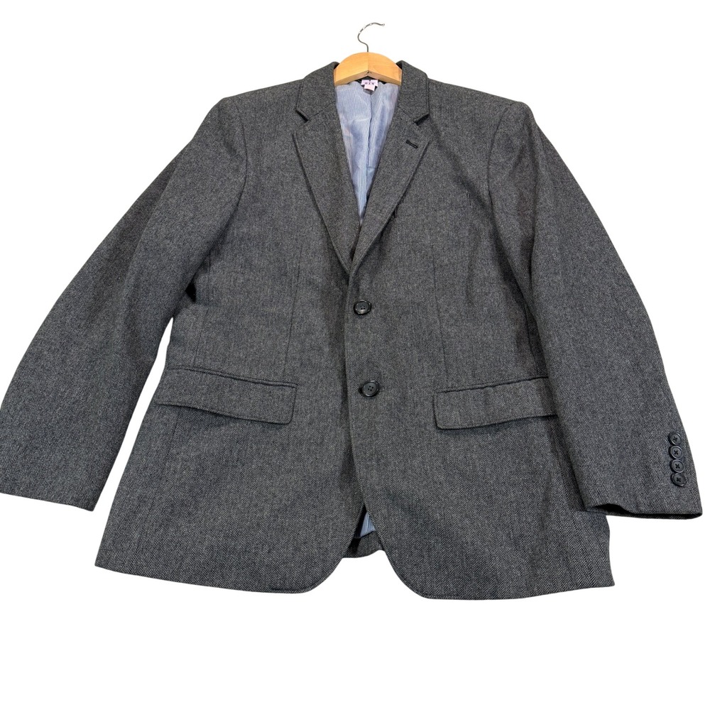 Banana Republic Mens 42R Gray Herringbone Tailored Slim Fit Wool Blend Blazer